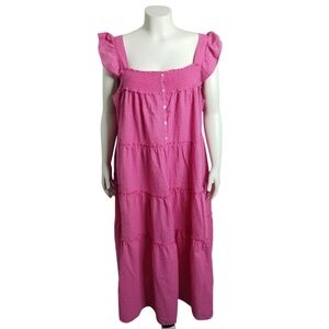 Old Navy Pink Plus Size Tier Smocked Midi Casual Dress size 3X Cottagecore Comfy